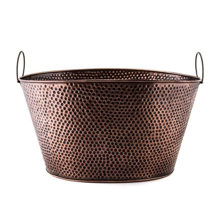 7.9 Gal., 18 in. x 15 in. x 9.75 in. Oval Antique Hammered Copper Party Tub