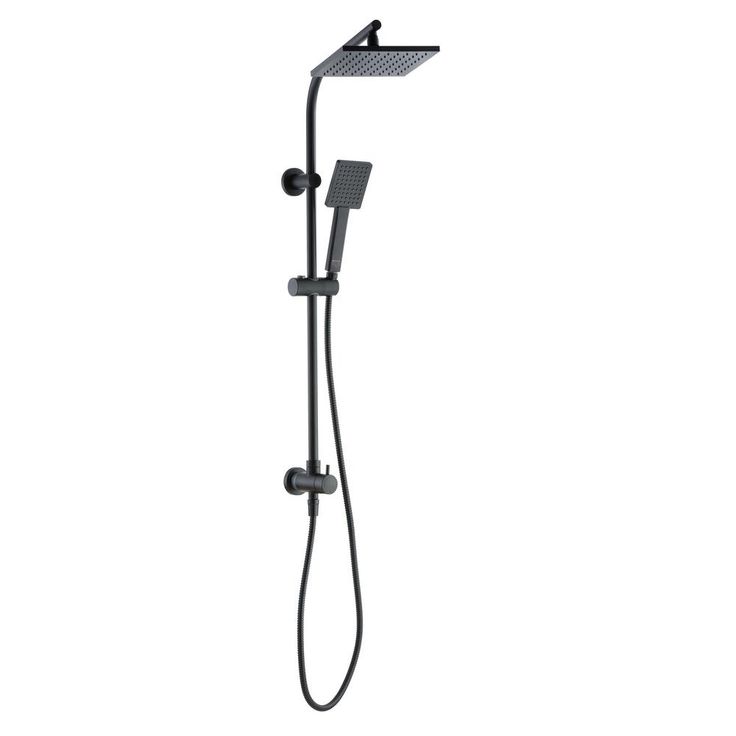 Modern Wall Bar Shower Kit 1-Spray 8 in. Square Rain Shower Head with Hand Shower in Matte Black (Valve Not Included)