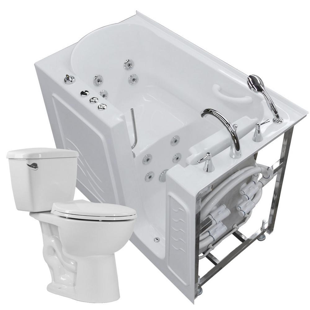 52.8 in. Walk-In Whirlpool Bathtub in White with 1.6 GPF Single Flush Toilet - Super Arbor