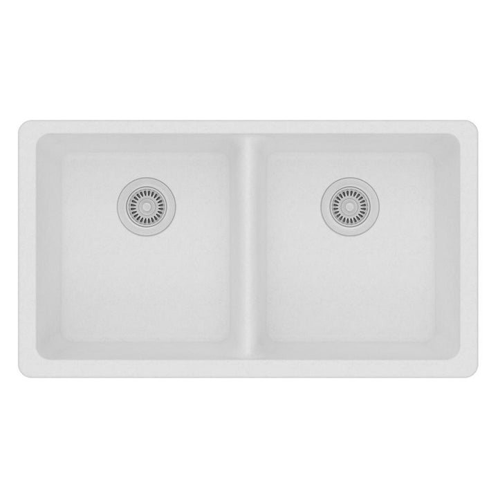 Quartz Classic Undermount Composite 33 in. 50/50 Double Bowl Kitchen Sink in White - Super Arbor