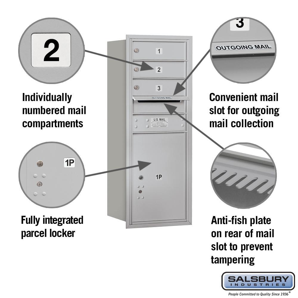 3700 Horizontal Series 3-Compartment with 1-Parcel Locker Recessed Mount Mailbox - Super Arbor
