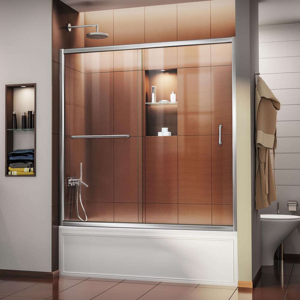 Infinity-Z 56 to 60 in. x 58 in. Semi-Frameless Sliding Tub Door in Brushed Nickel - Super Arbor