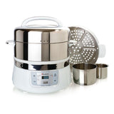 16.9 Qt. White Food Steamer and Rice Cooker with Built-In Timer