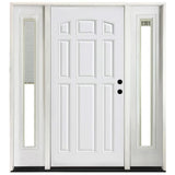 68 in. x 80 in. 9-Panel Primed White Left-Hand Steel Prehung Front Door with 14 in. Mini Blind Sidelites 4 in. Wall - Super Arbor