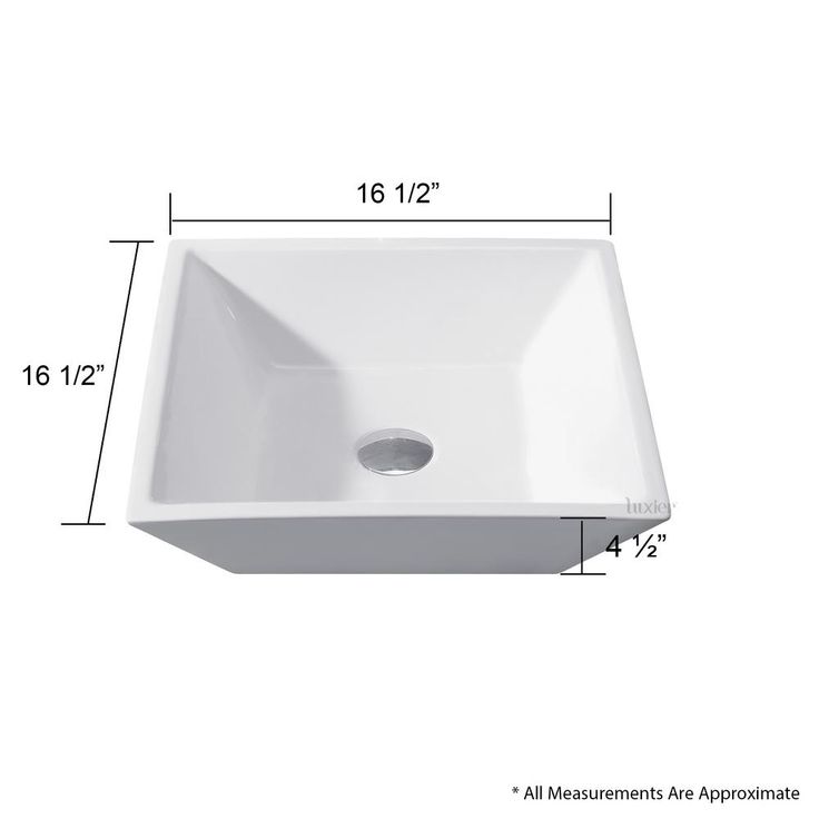 LUXIER Flat Square Bathroom Ceramic Vessel Sink Art Basin in White