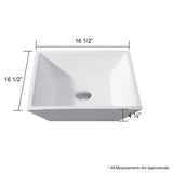 LUXIER Flat Square Bathroom Ceramic Vessel Sink Art Basin in White