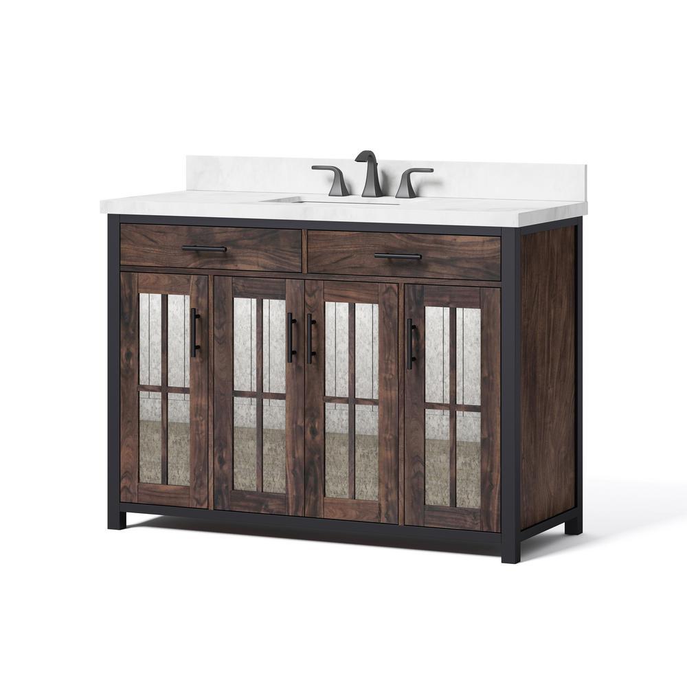 Drysdale 48 in. Wx 34.5 in. H Bath Vanity in Sable with Engineered Stone Vanity Top in Lgt Vein Carrera with White Basin - Super Arbor