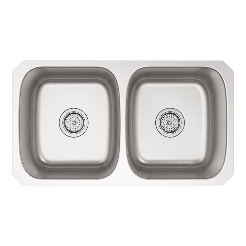 Ballad Undermount Stainless Steel 32 in. Double Bowl Kitchen Sink - Super Arbor