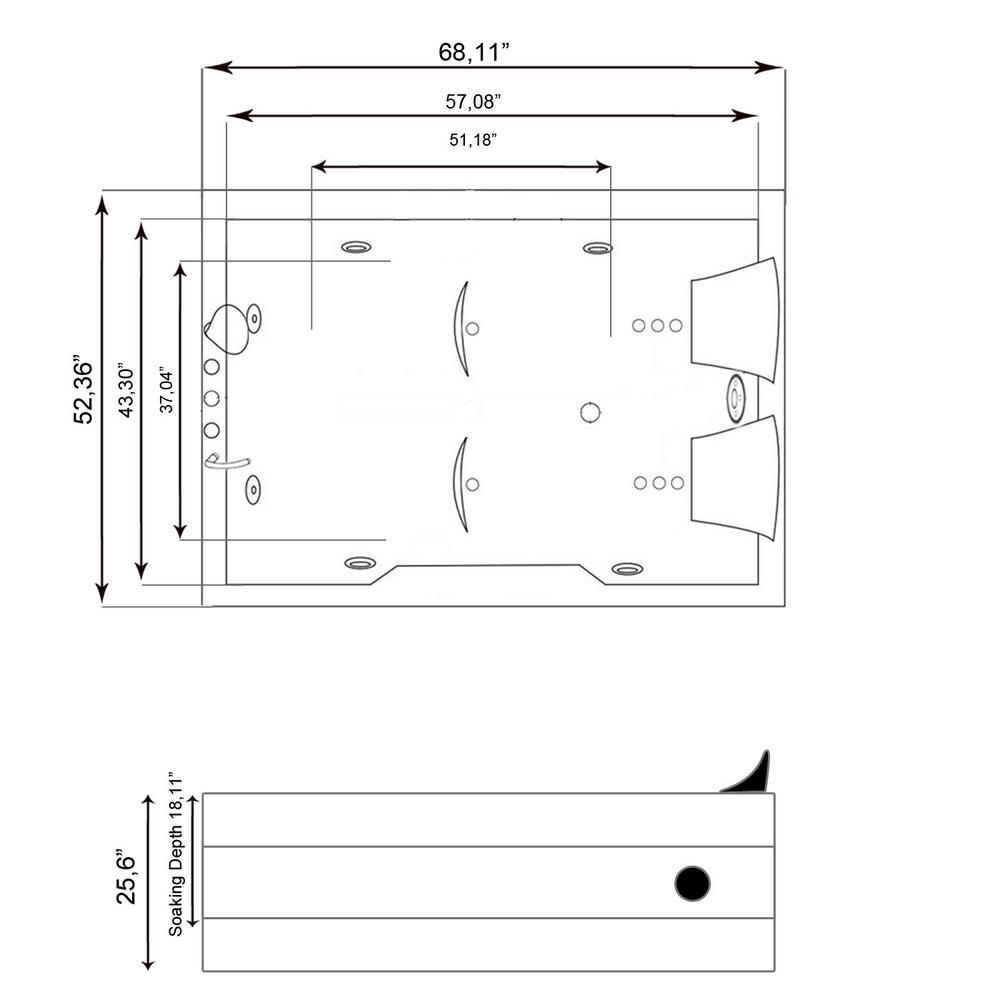 Lulu with heater 68 in. Acrylic Center Drain Corner Alcove Whirlpool Bathtub in White - Super Arbor