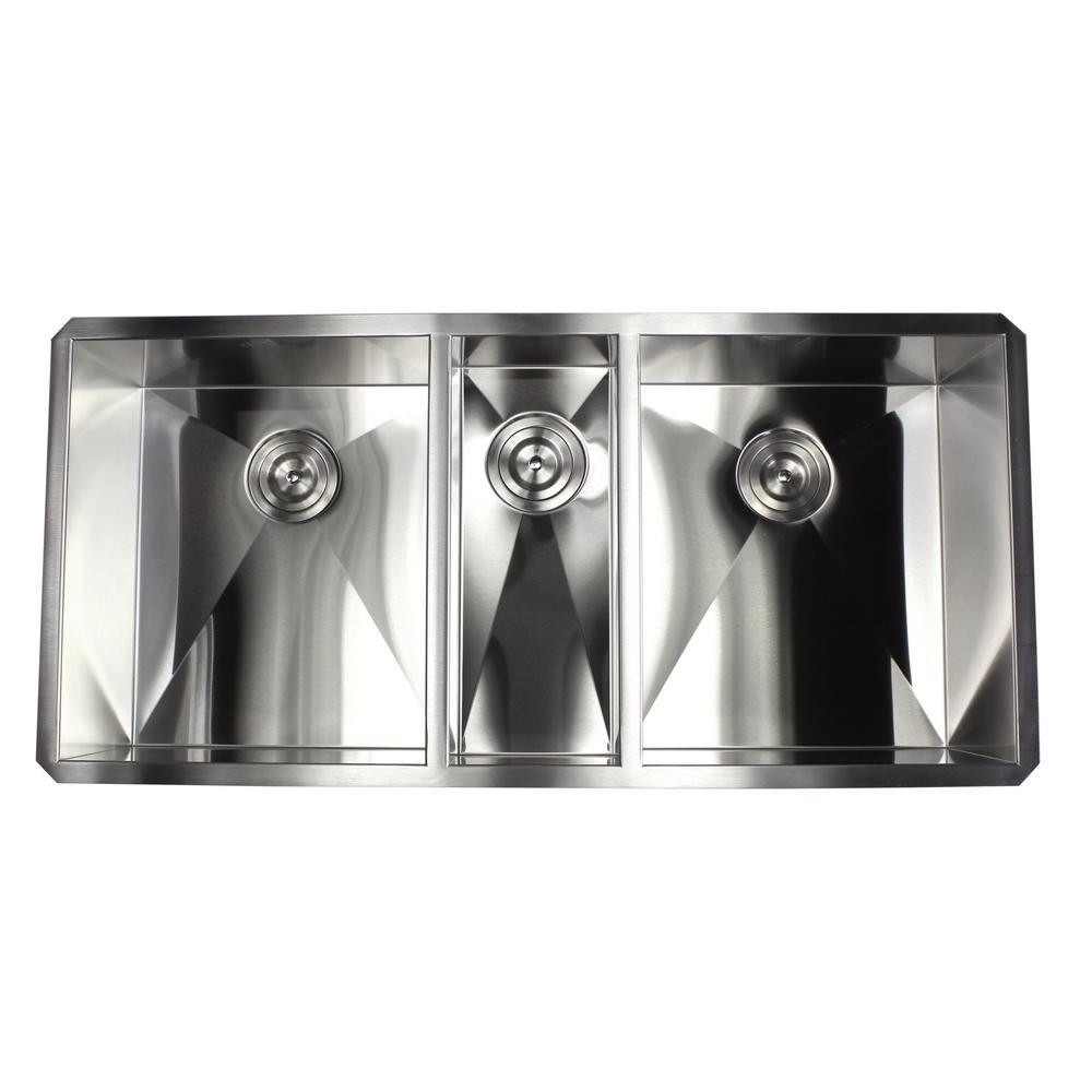 Undermount Stainless Steel 42 in. x 20 in. x 10 in. Deep 16-Gauge Triple Bowl 40/20/40 Zero Radius Kitchen Sink - Super Arbor