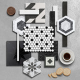 Madison Hex 1 in. Matte Cool White w/ Black Dot 10-1/4 in. x 11-7/8 in. Porcelain Mosaic Tile (8.6 sq. ft./Case)