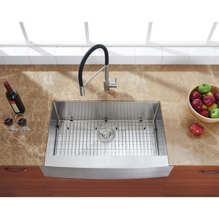 Farmhouse Apron Front Stainless Steel 33 in. Single Bowl Kitchen Sink Kit in Satin