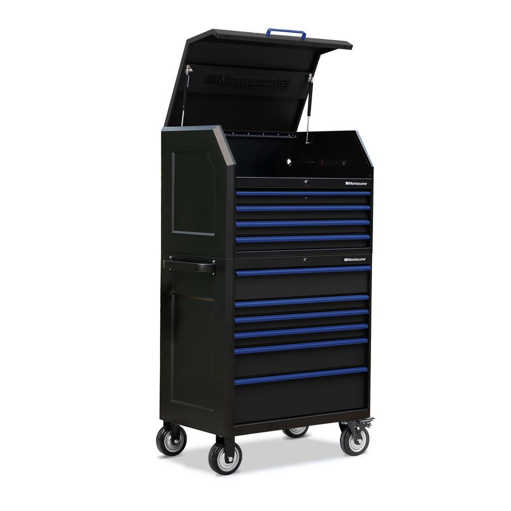 24 in. x 36 in. 10-Drawer Tool Chest and Cabinet Combo with Power and USB Outlets in Black and Blue - Super Arbor