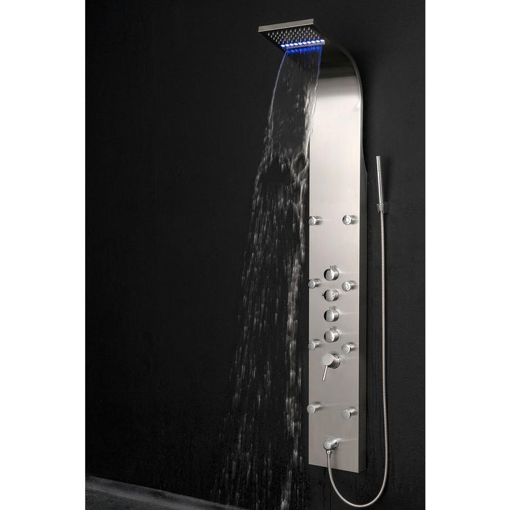 63 in. 8-Jet Shower Panel System in Stainless Steel with Rainfall Waterfall LED Shower Head and Hand Shower Wand