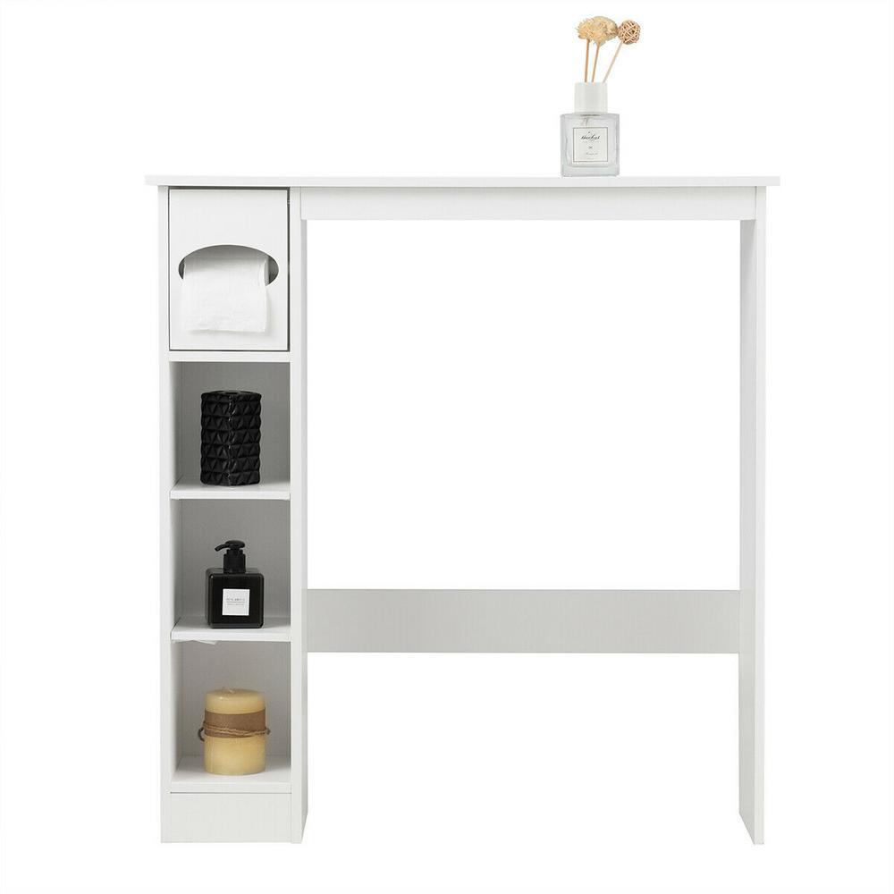 8 in. W Wooden Toilet Storage Cabinet Bathroom Shelves with Paper Drawer in White - Super Arbor