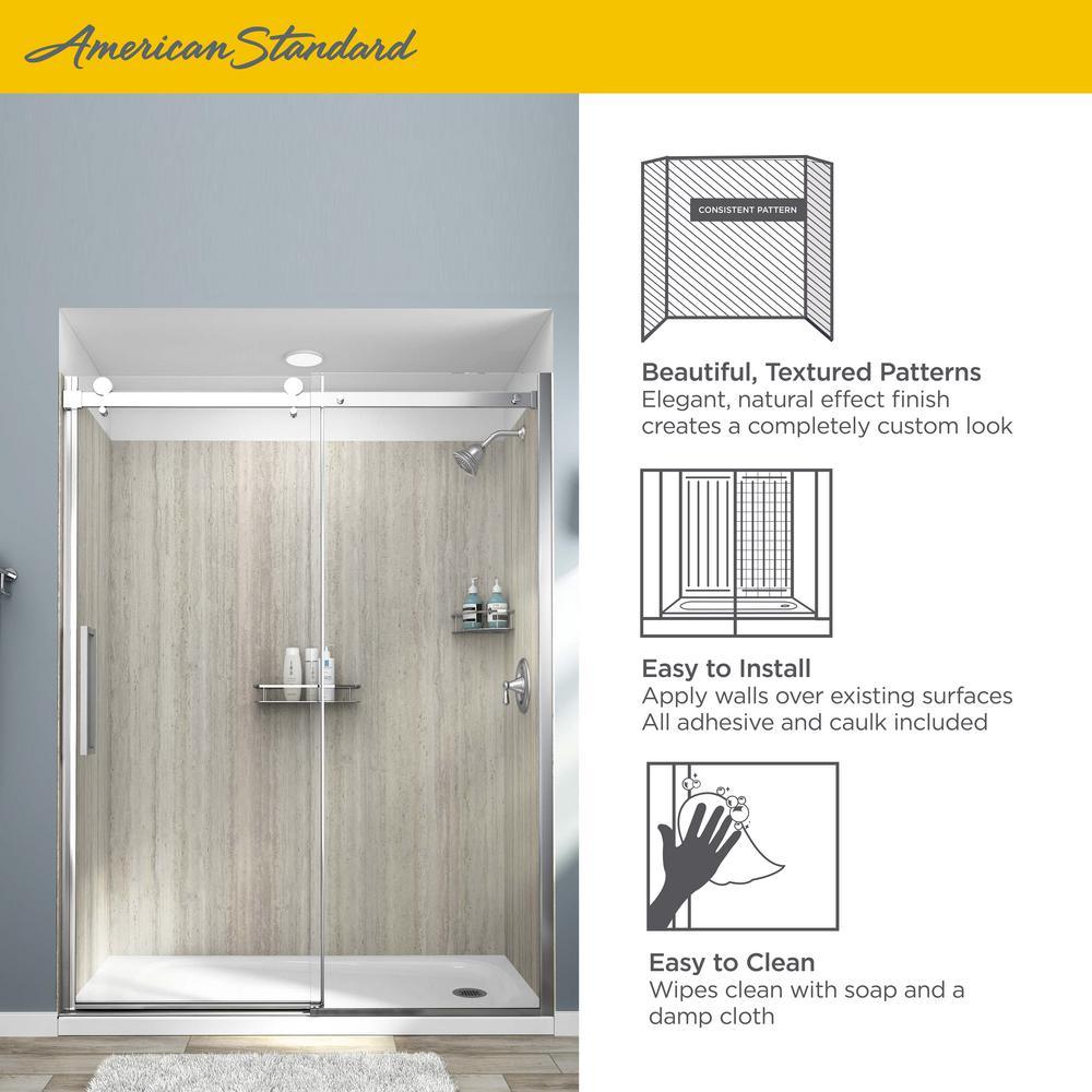 Passage 32 in. x 60 in. x 72 in. 4-Piece Glue-Up Alcove Shower Wall in Pewter Travertine - Super Arbor