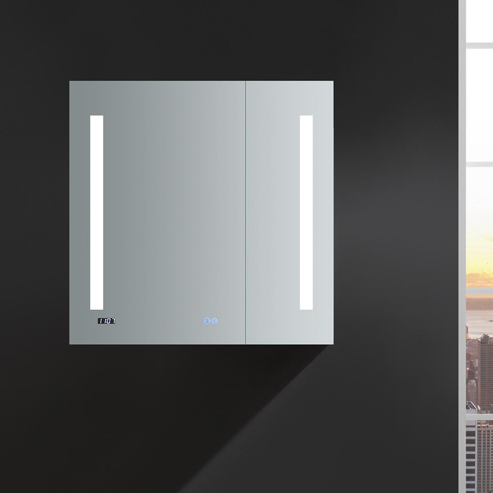 Tiempo 30 in. W x 30 in. H Recessed or Surface Mount Medicine Cabinet with LED Lighting and Mirror Defogger - Super Arbor