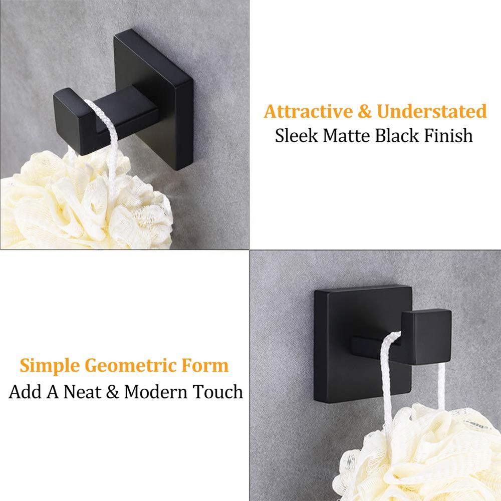 Square Bathroom Robe Hook and Towel Hook in Stainless Steel Matte Black (2-Pack) - Super Arbor