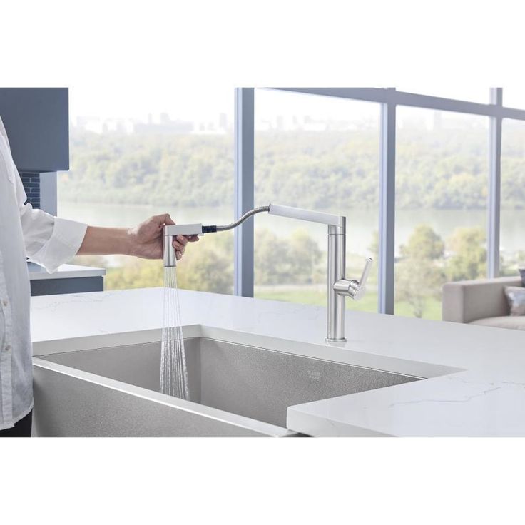 BLANCO Panera Stainless Steel 1-Handle Deck-Mount Pull-Out Handle Kitchen Faucet