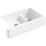 Whitehaven SmartDivide Undermount Farmhouse Tall Apron Front 36 in. Double Bowl Kitchen Sink White with Basin Racks - Super Arbor