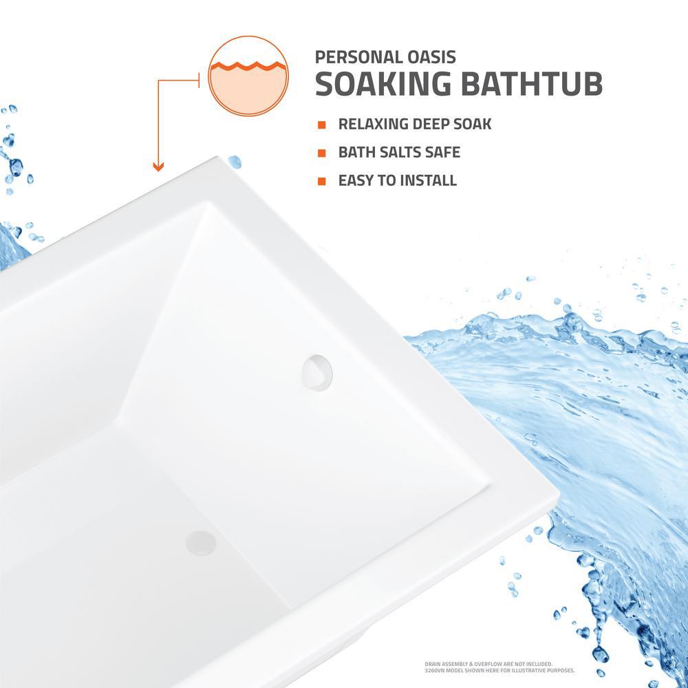 Rhode 5 ft. Acrylic Center Drain Rectangular Drop-in Non-Whirlpool Bathtub in White - Super Arbor