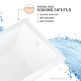 Rhode 5 ft. Acrylic Center Drain Rectangular Drop-in Non-Whirlpool Bathtub in White - Super Arbor