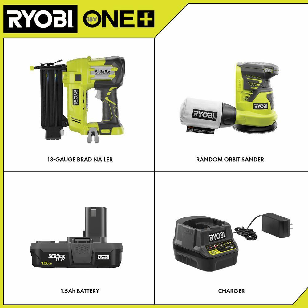 18V ONE+ Cordless 18-Gauge Brad Nailer and 5 in. Random Orbit Sander Combo Kit with (1) 1.5 Ah Battery and Charger - Super Arbor