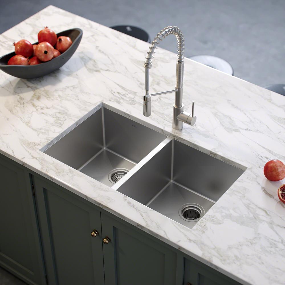 Standart PRO 33in. 16 Gauge Undermount 50/50 Double Bowl Stainless Steel Kitchen Sink - Super Arbor
