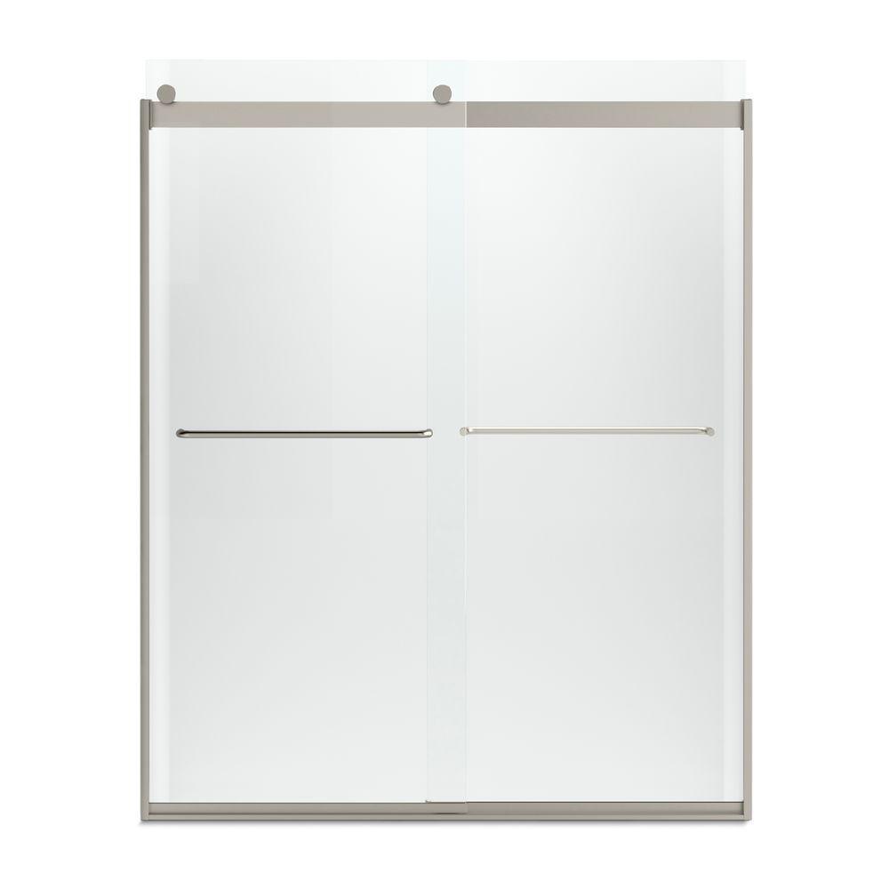 Levity 59 in. x 74 in. Frameless Sliding Shower Door in Matte Nickel with Handle - Super Arbor