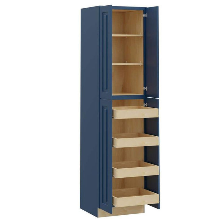 Home Decorators Collection Grayson 24 in. W x 24 in. D x 90 in. H Assembled Plywood Pantry Kitchen Cabinet in Mythic Blue with 4ROT Soft Close