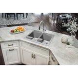 All-in-One Dual Mount 18-Gauge Stainless Steel 33 in. 2-Hole 50/50 Double Bowl Kitchen Sink with Pull-Out Kitchen Faucet