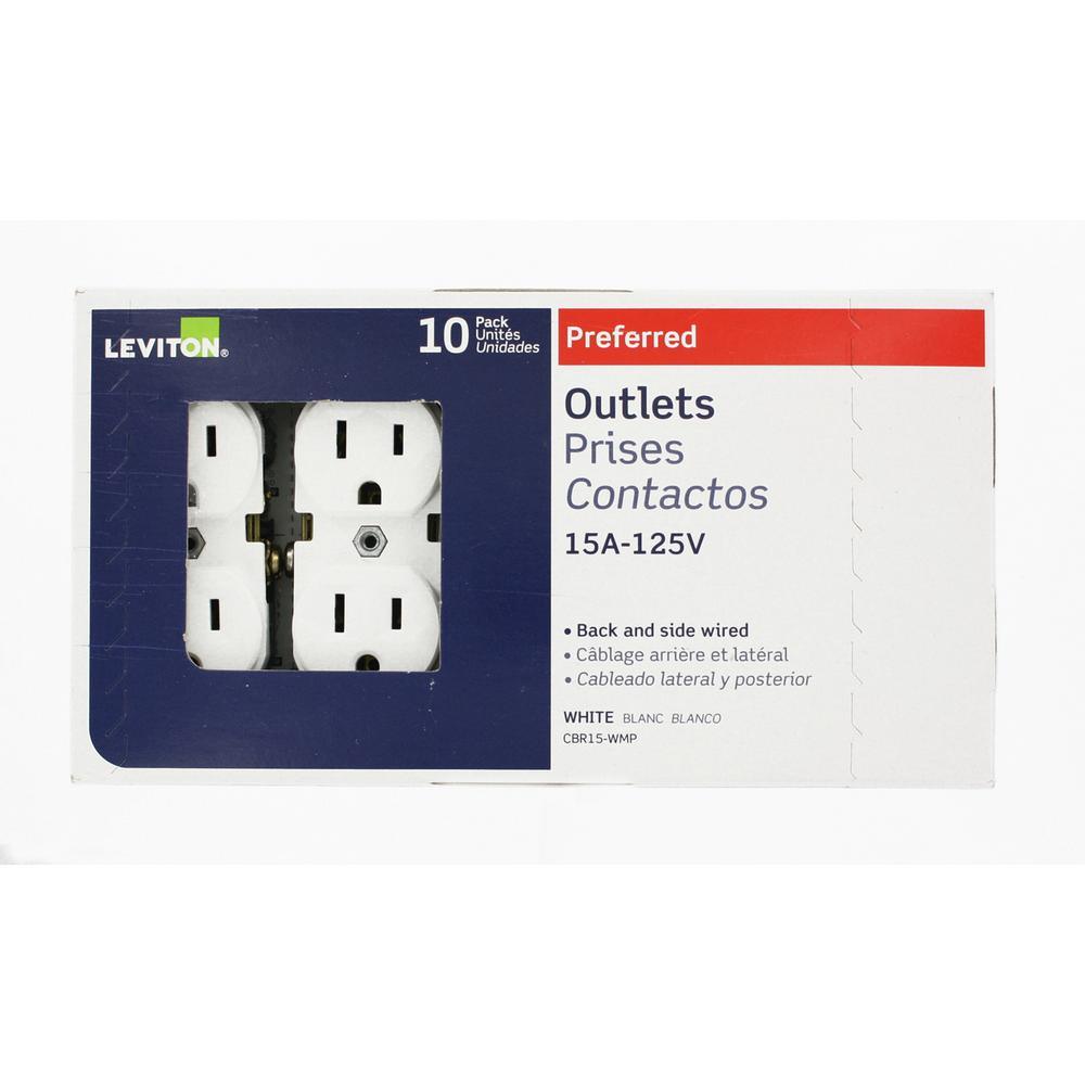 15 Amp Commercial Grade Duplex Outlet, White (10 Pack) - Super Arbor