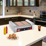 24 Hot Dog Stainless Steel Roller - Electric Countertop Cooker, Drip Tray & Dual Zones