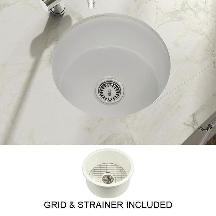 Yorkshire Bar Undermount Fireclay 18.5 in. Round Single Bowl Kitchen Sink with Grid and Strainer in White
