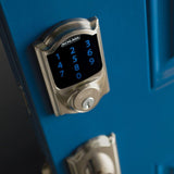 Camelot Satin Nickel Connect Z-Wave Plus Smart Deadbolt and Camelot Handleset with Accent Lever with Camelot Trim - Super Arbor