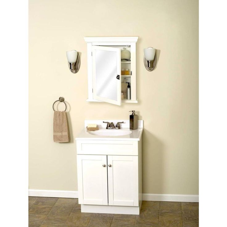 Early American 22-1/4 in. W x 27 in. H x 5-7/8 in. D Framed Surface-Mount Bathroom Medicine Cabinet in White