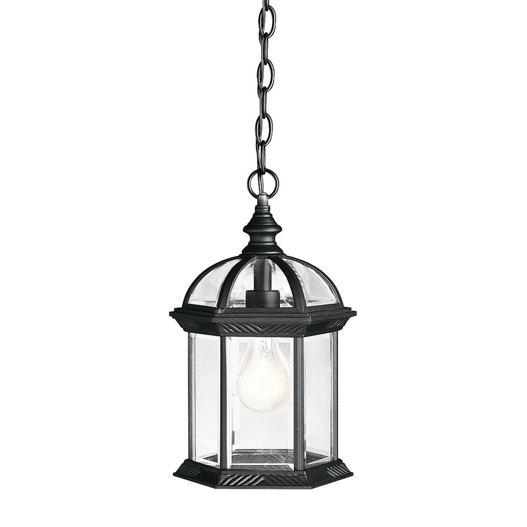 Kichler Barrie Outdoor Hanging Lantern, Black, Clear Beveled Glass, 8 in W x 13.5 in H