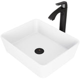 Marigold White Matte Stone Vessel Bathroom Sink and Linus Bathroom Vessel Faucet in Brushed Nickel - Super Arbor