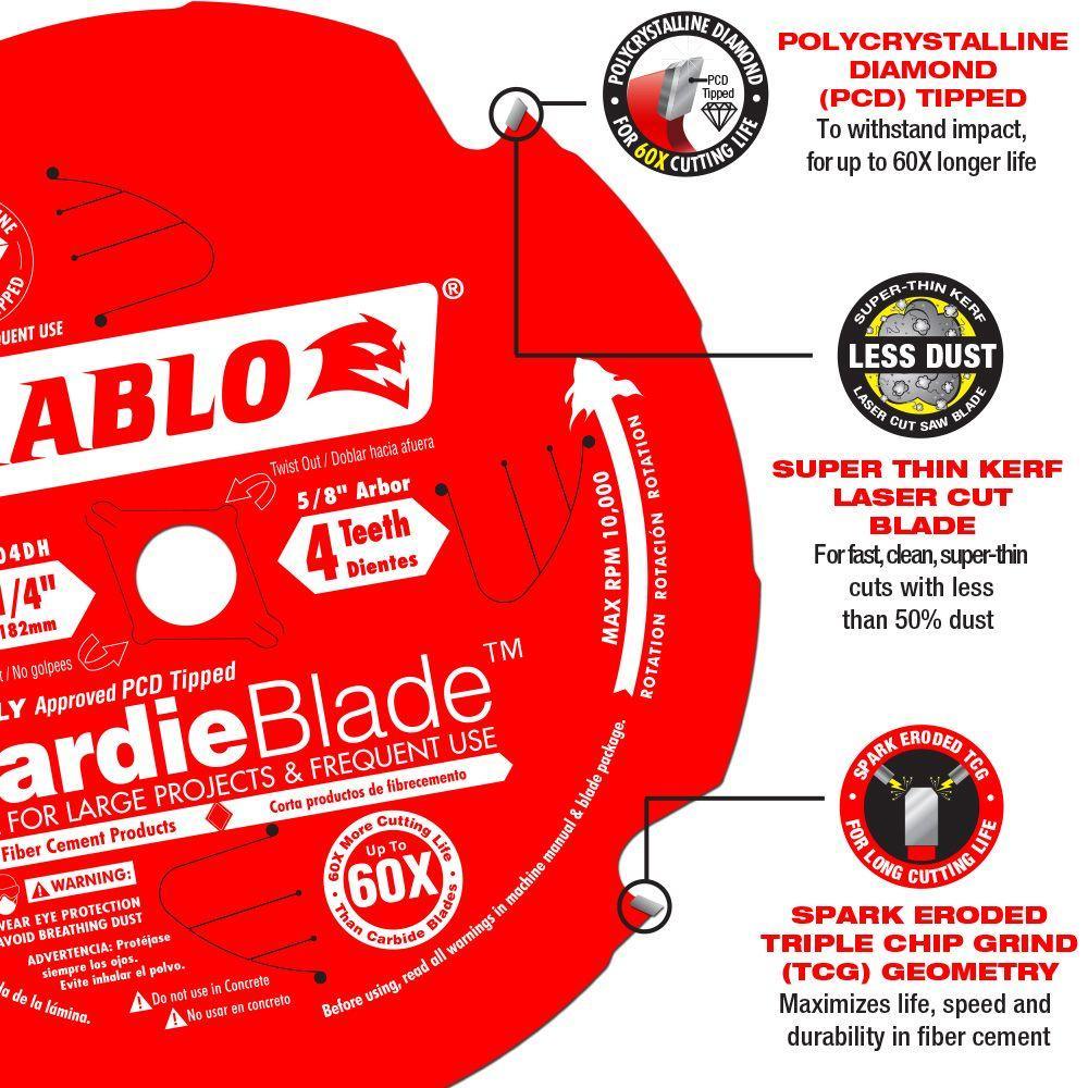 7-1/4 in. x 4-Teeth Polycrystalline Diamond (PCD) Tipped James Hardie/Fiber Cement Saw Blade - Super Arbor