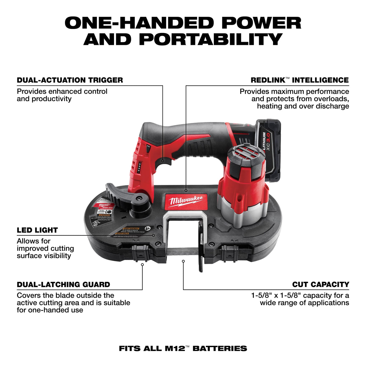 Milwaukee M12 12V Lithium-Ion Cordless Sub-Compact Band Saw Kit with M12 Multi-Tool, 1-5/8 in Cut Capacity