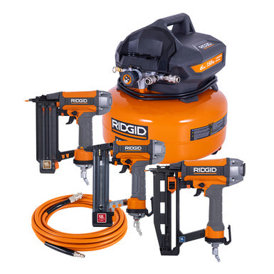 RIDGID 6 Gal. Electric Pancake Air Compressor with 18-Gauge 2-1/8 in. Brad Nailer and 23-Gauge 1-3/8 in. Headless Pinner
