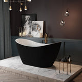 59 in. Acrylic Flat Bottom Stand Alon Flatbottom Freestanding Bathtub in Black - Super Arbor