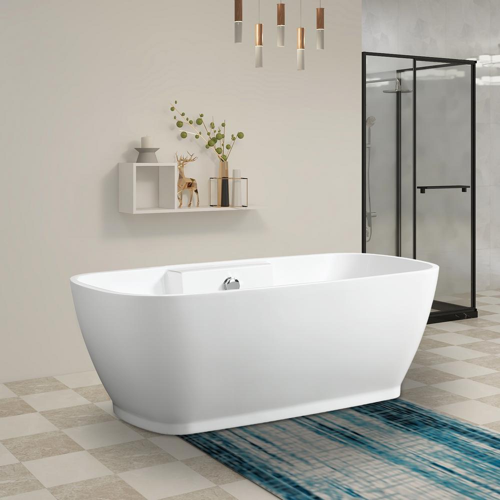 Toulon 59 in. Acrylic Flatbottom Freestanding Bathtub in White - Super Arbor