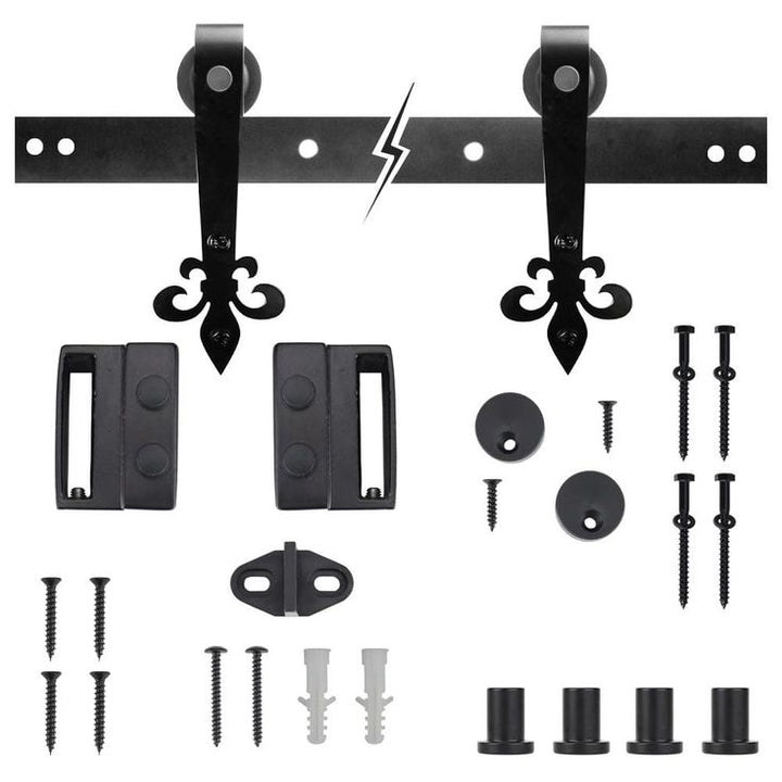 72 in. Dark Oil-Rubbed Bronze Fleur-De-Lis Sliding Barn Door Track and Hardware Kit