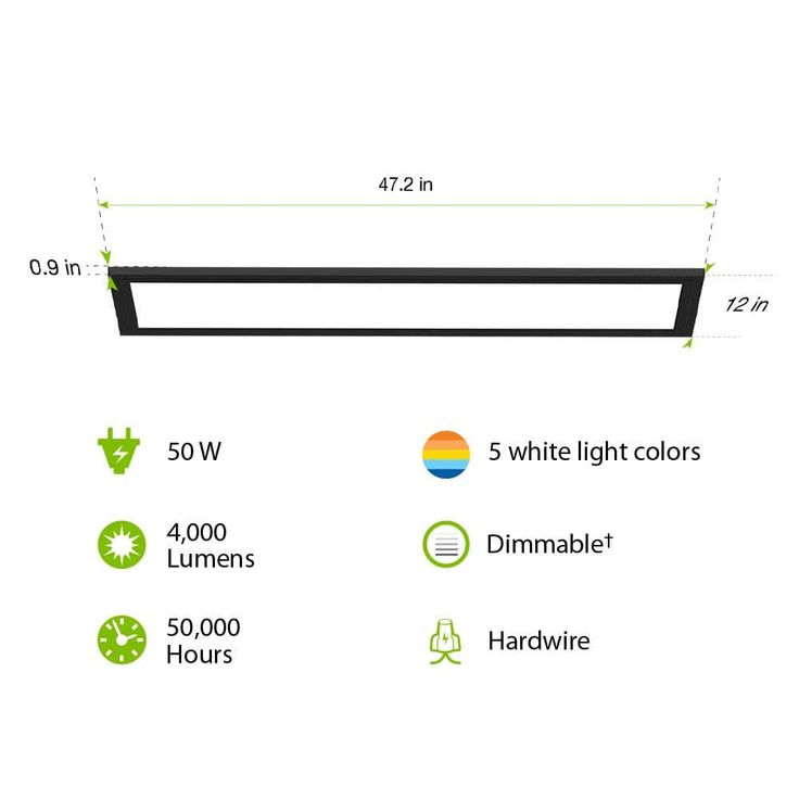 Commercial Electric 1 ft. x 4 ft. 4000 Lumens Dimmable Matte Black Integrated LED Flat Panel Ceiling Flush Mount Fixture, Selectable 5CCT