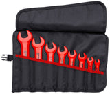 KNIPEX 8-Piece Open-End Wrench Set, Metric, 1000V Insulated with Roll-Up Pouch (Sizes 8–24 mm)