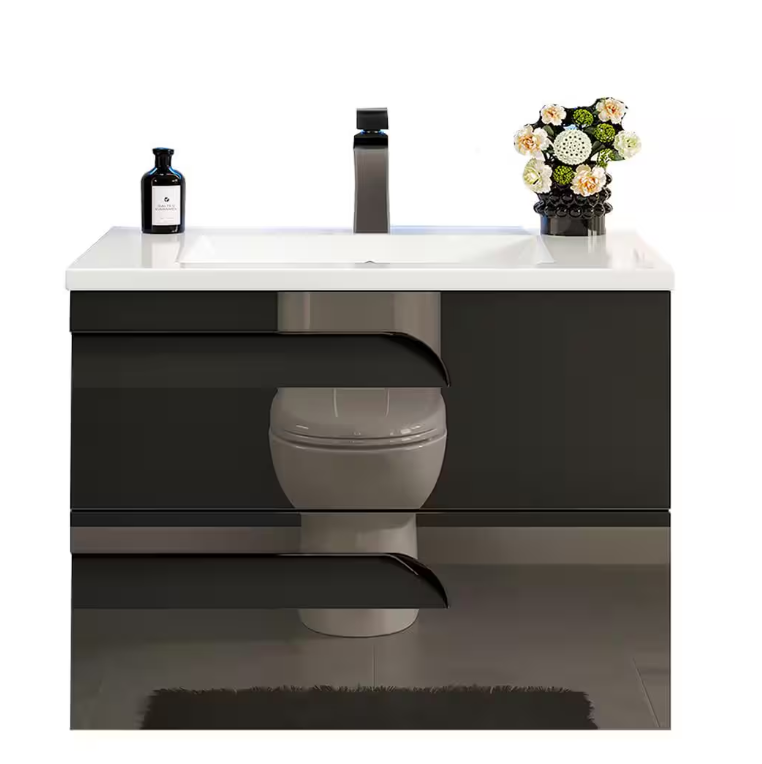 Joyous 32 in. W x 18 in. D x 22.5 in. H Floating Bath Vanity in Black with White Porcelain Top