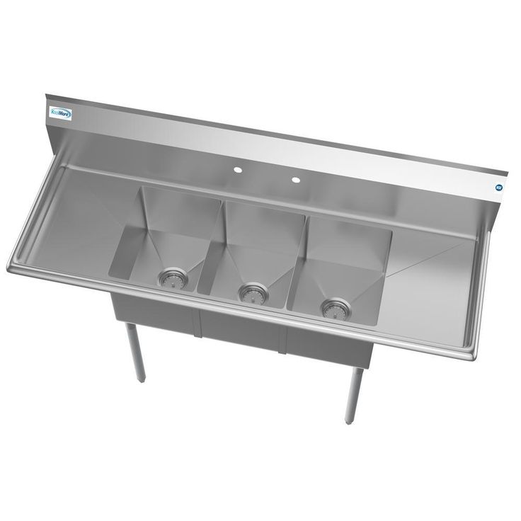 Freestanding Stainless Steel 60 in. 2-Hole Triple Bowl Commercial Kitchen Sink
