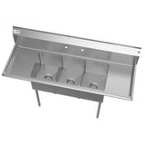 Freestanding Stainless Steel 60 in. 2-Hole Triple Bowl Commercial Kitchen Sink