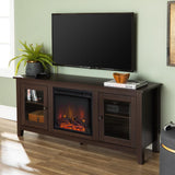 58 in. Wood Media TV Stand Console with Fireplace - Grey Wash - Super Arbor